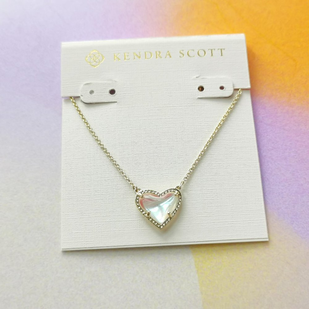 Kendra Scott Ari Heart Gold Pendant Necklace Dichroic Glass New